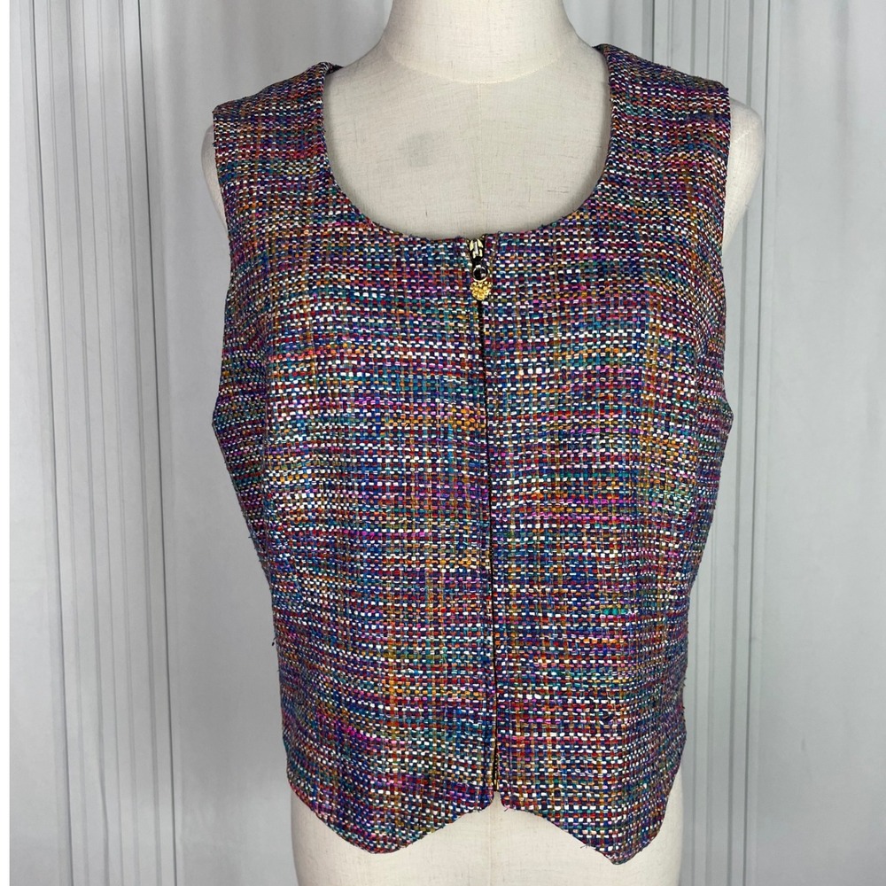 Vintage Doncaster - Cropped Silk Tweed Vest - Purple/Multicolored -‎ Size 10 - Picture 2 of 15